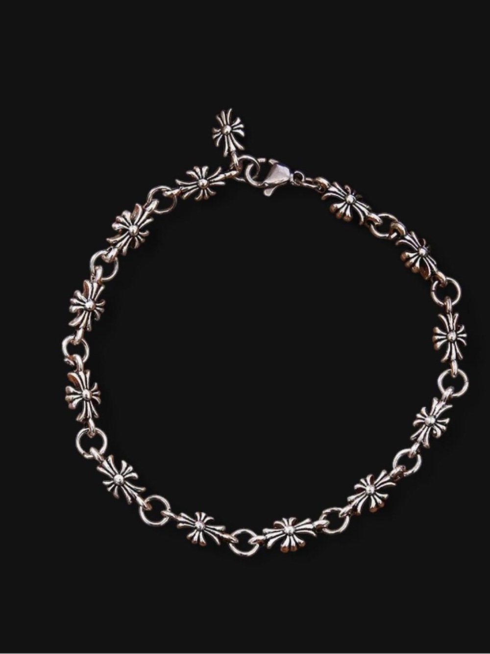 Men's Silver Daisy-Link Bracelet with Lobster Clasp